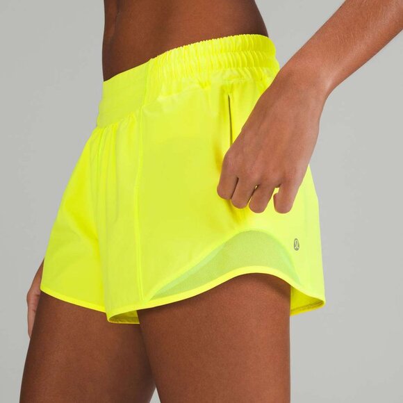 Lululemon Hotty Hot Low-Rise Lined Short 4" Size 4 Neon Yellow - Picture 3 of 8